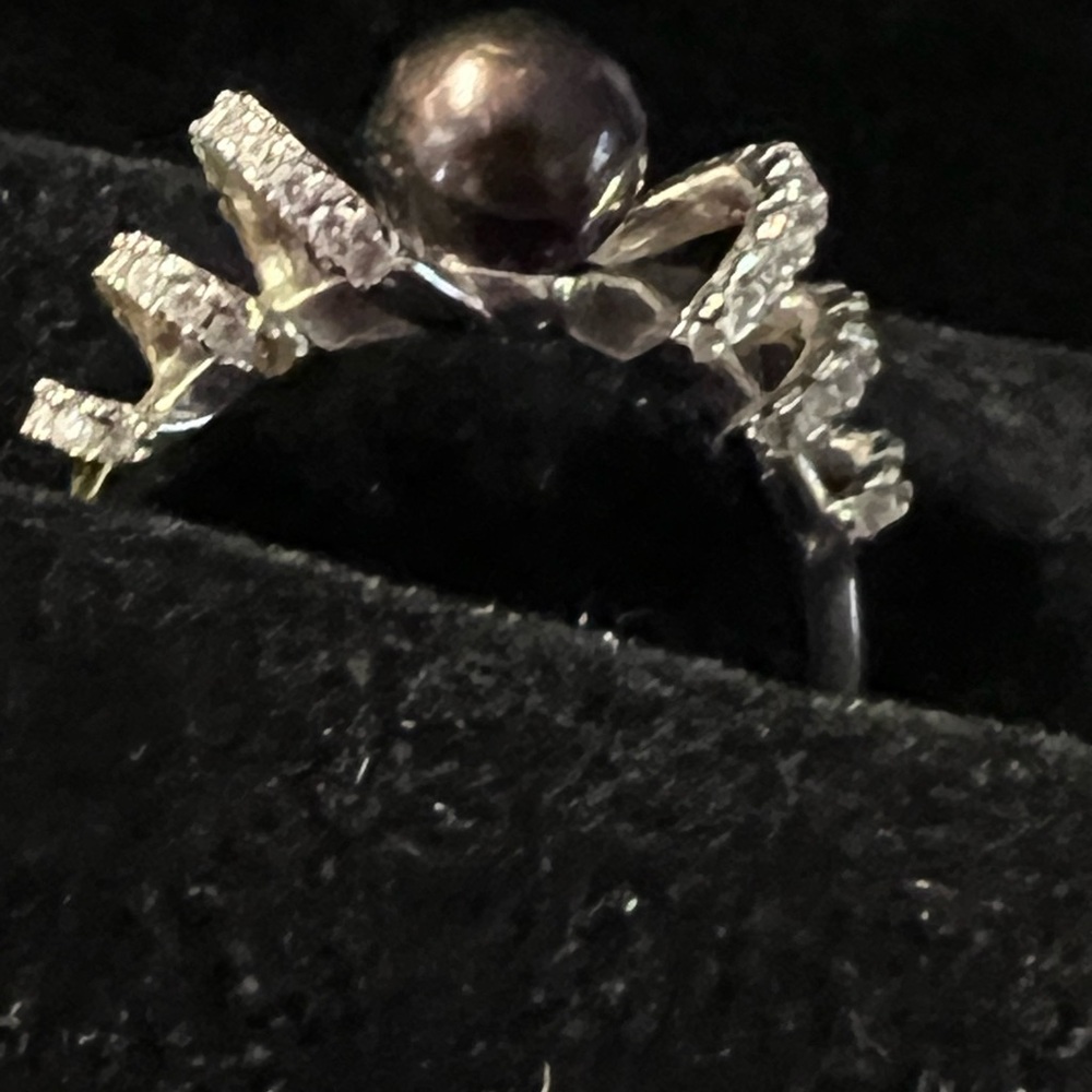 Silver Ring with Brown Pearl Accent